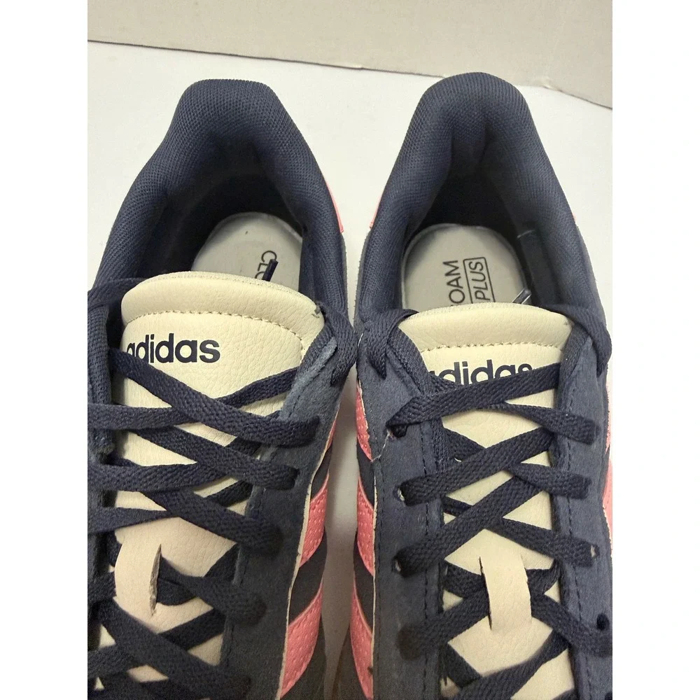 Adidas VL Court 2.0 Navy Pink Suede Gum Sole Sneakers Womens 9.5